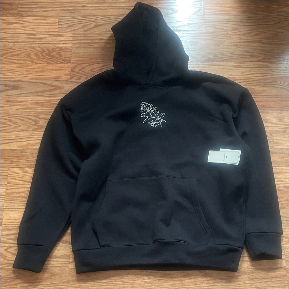 Men’s black hoodie with rose design size medium Saints Studio
